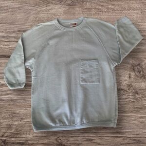 Vintage Blank Crewneck Sweatshirt 80s Elbow Length Sleeves Pocket Blue Juniors M